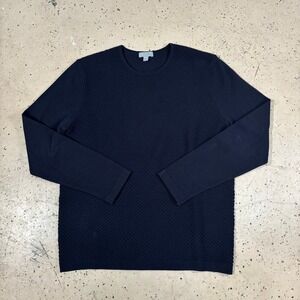COS Textured Knit Sweater Mens Medium Navy Blue Excellent Crewneck Long Sleeve